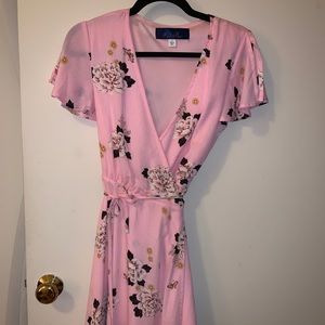 Pink Floral Wrap Dress